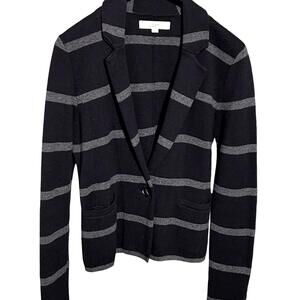ANN TAYLOR LOFT Womens (M) Black/Gray Striped  Blazer-Style Cardigan 100% Cotton